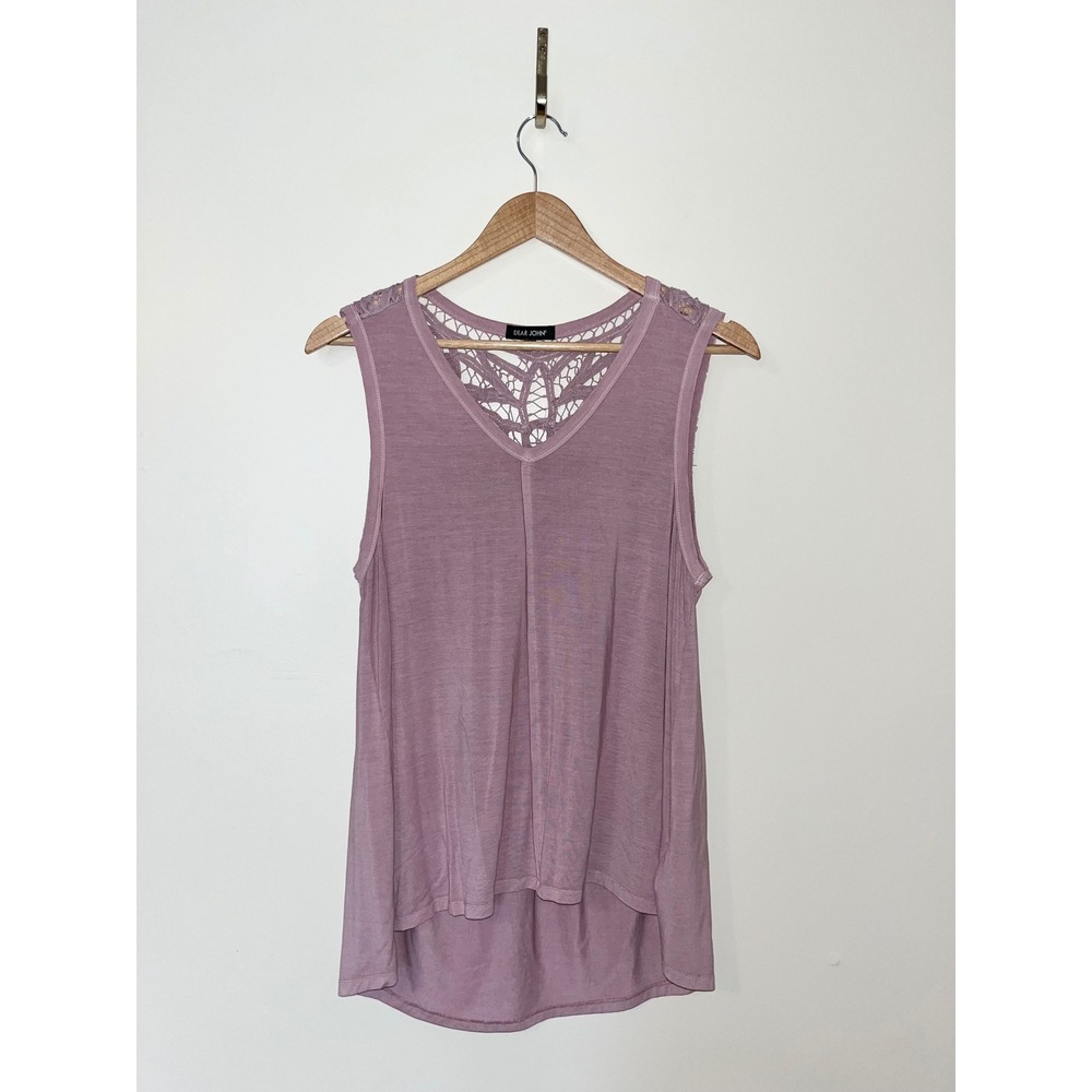 Dear John Womens Mauve Crochet Lace Back High Low Sleeveless Tank‎ Top | Small